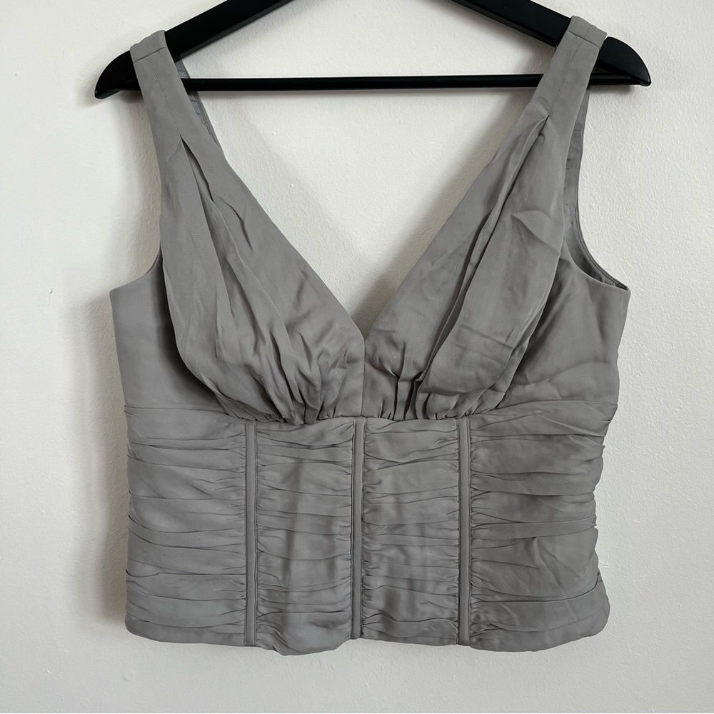 Slate Gray Carlisle Ruched Corset V Neck Evening Top Silk Size 10